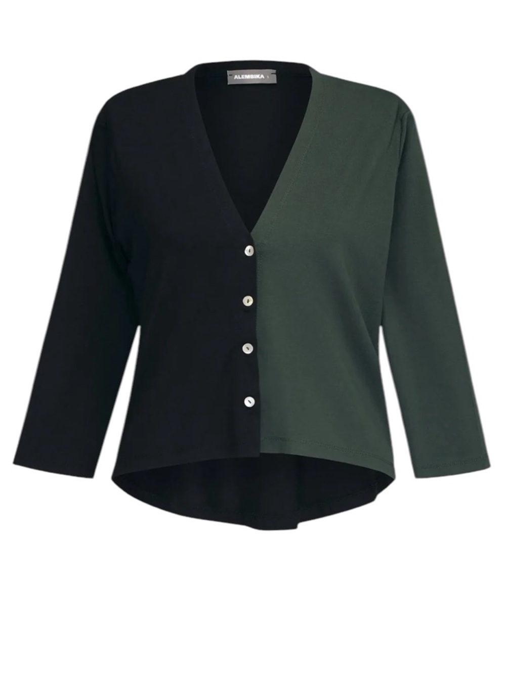 Alembika Two Tone Color Block Green Black Crop Cardigan Lagenlook Size US 12-14